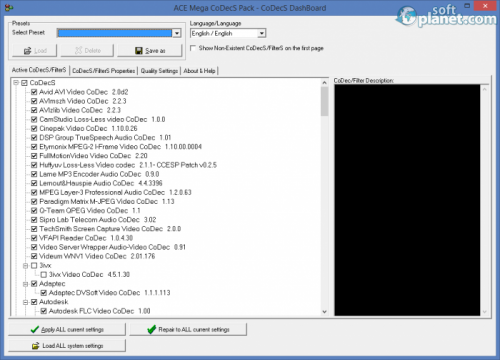 ACE Mega CoDecS Pack Professional Edition 6.03 ACE Mega CoDecS Pack Professional Edition 6.03